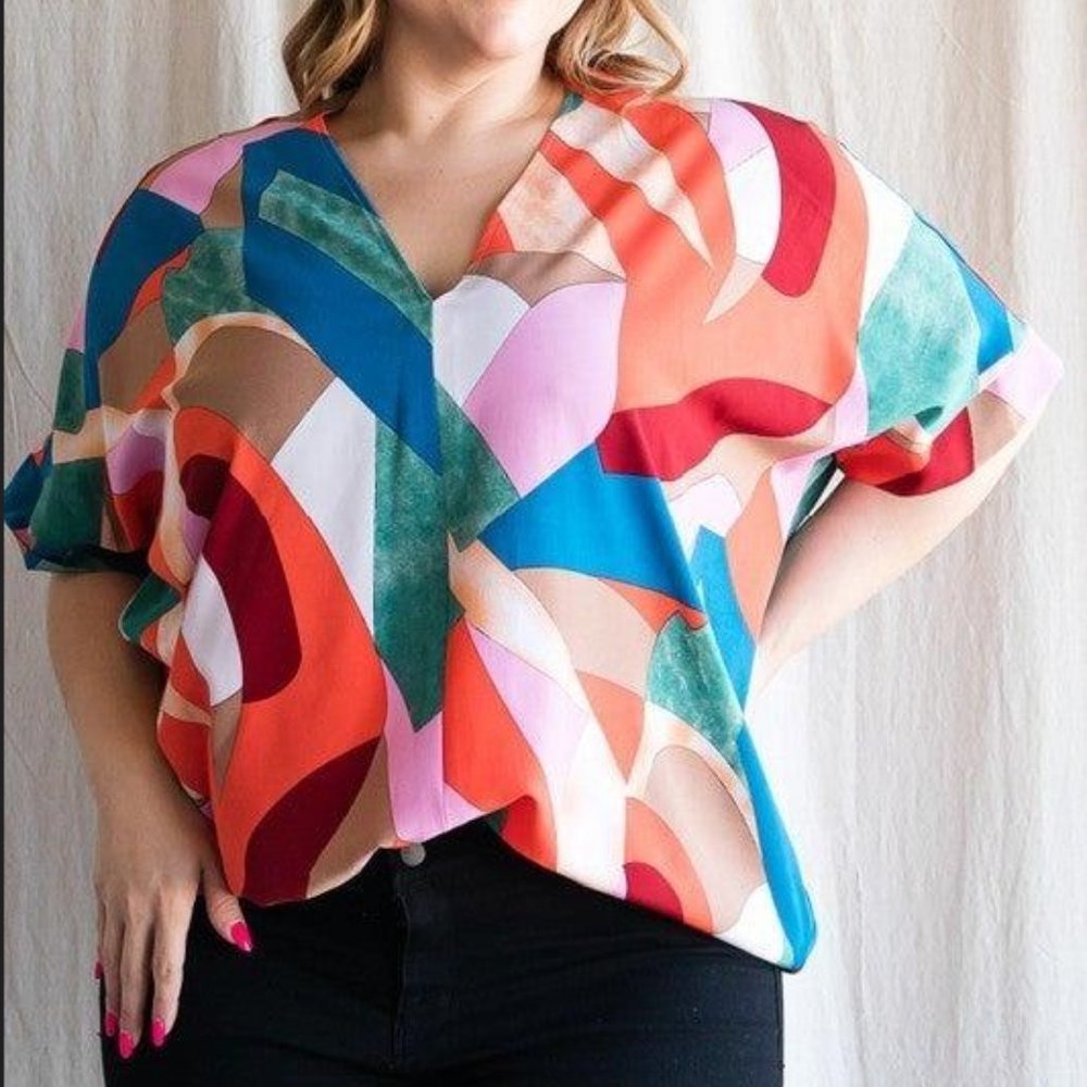 Plus Size - Color Block Blouse